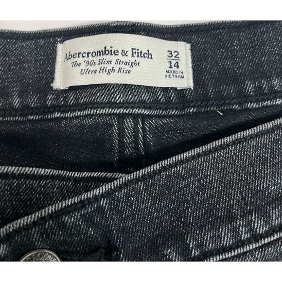 Abercrombie & Fitch Women's 32 14 90s Slim Straight Ultra High Rise Black Jeans - Picture 5 of 14